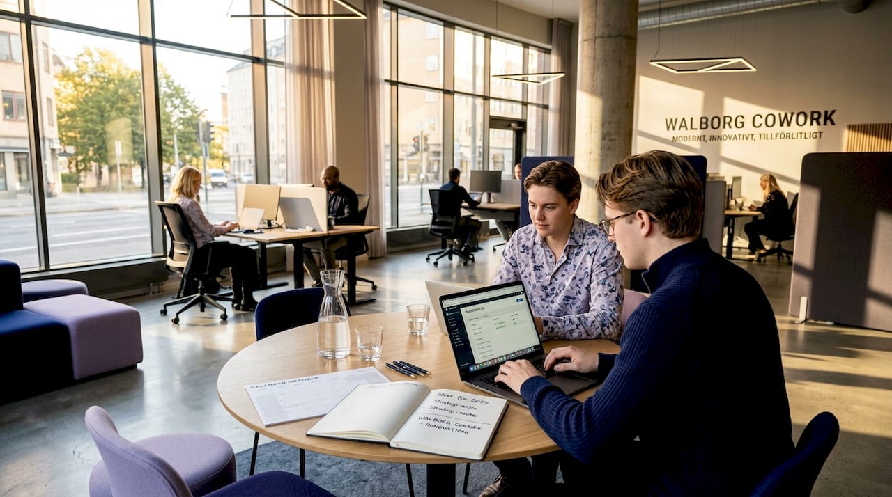 Två företagare jobbar tillsammans på ett delat kontor.