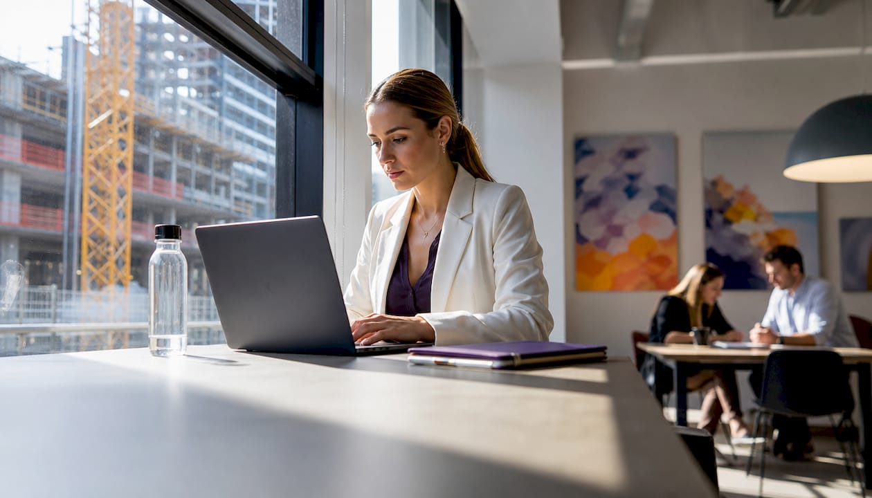 Entreprenör som driver startup från ett modernt coworkingkontor