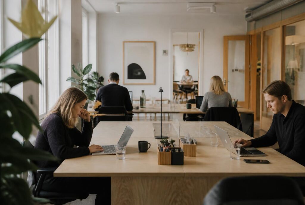 Coworkingplatser i öppen kontorsyta hos Walborg i Göteborg