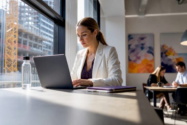 Entreprenör som driver startup från ett modernt coworkingkontor