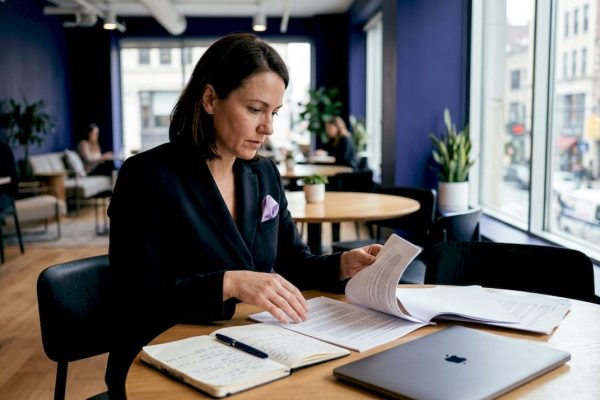 Två företagsledare diskuterar villkoren för ett coworking-avtal över ett mötesbord.